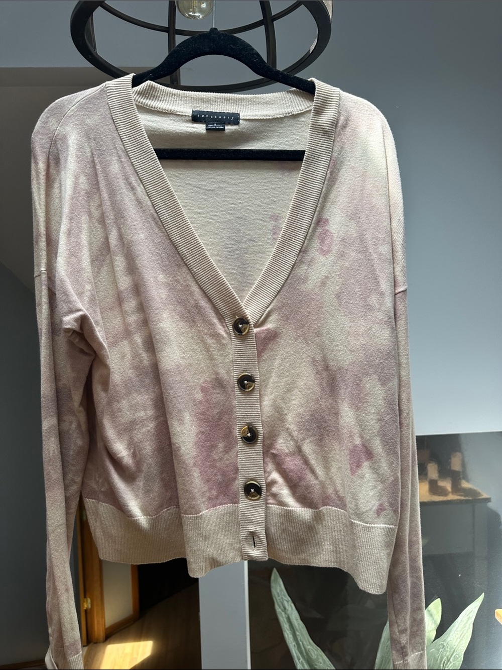 Sanctuary Light Pink Tie-Dye V-Neck Button Cardigan